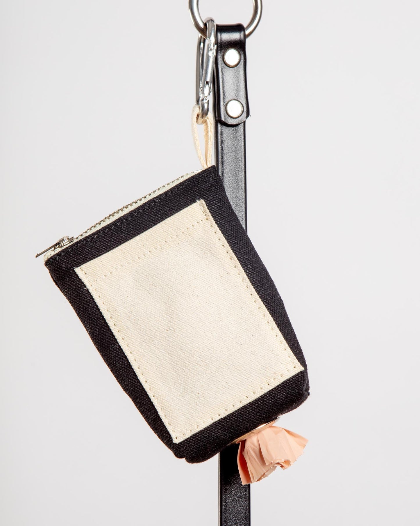 Good Girl Bag Treat + Poop Bag Holder in Black Canvas with Natural Trim