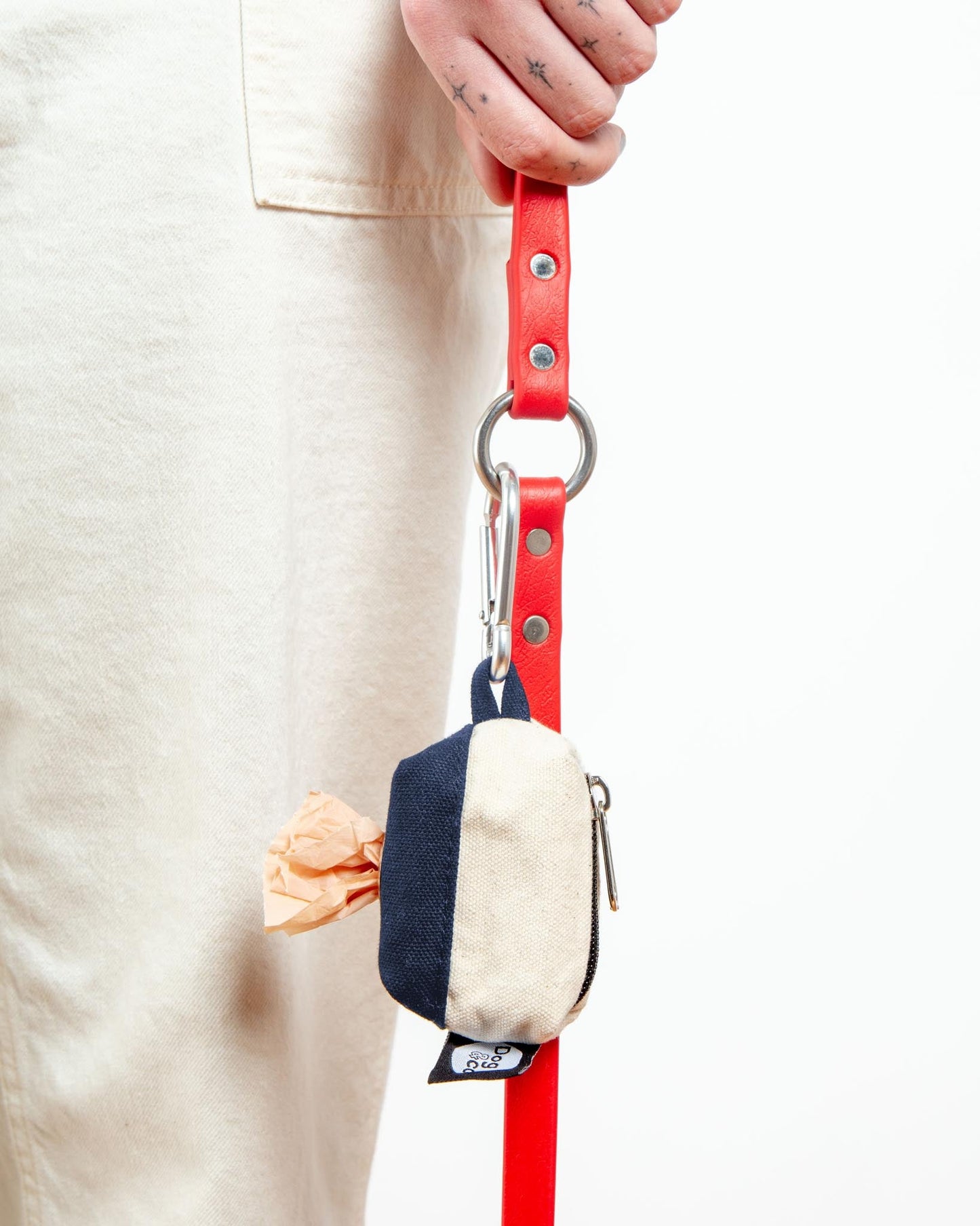 Canvas Clean-Up Poo Bag Roll Holder in Natural + Navy